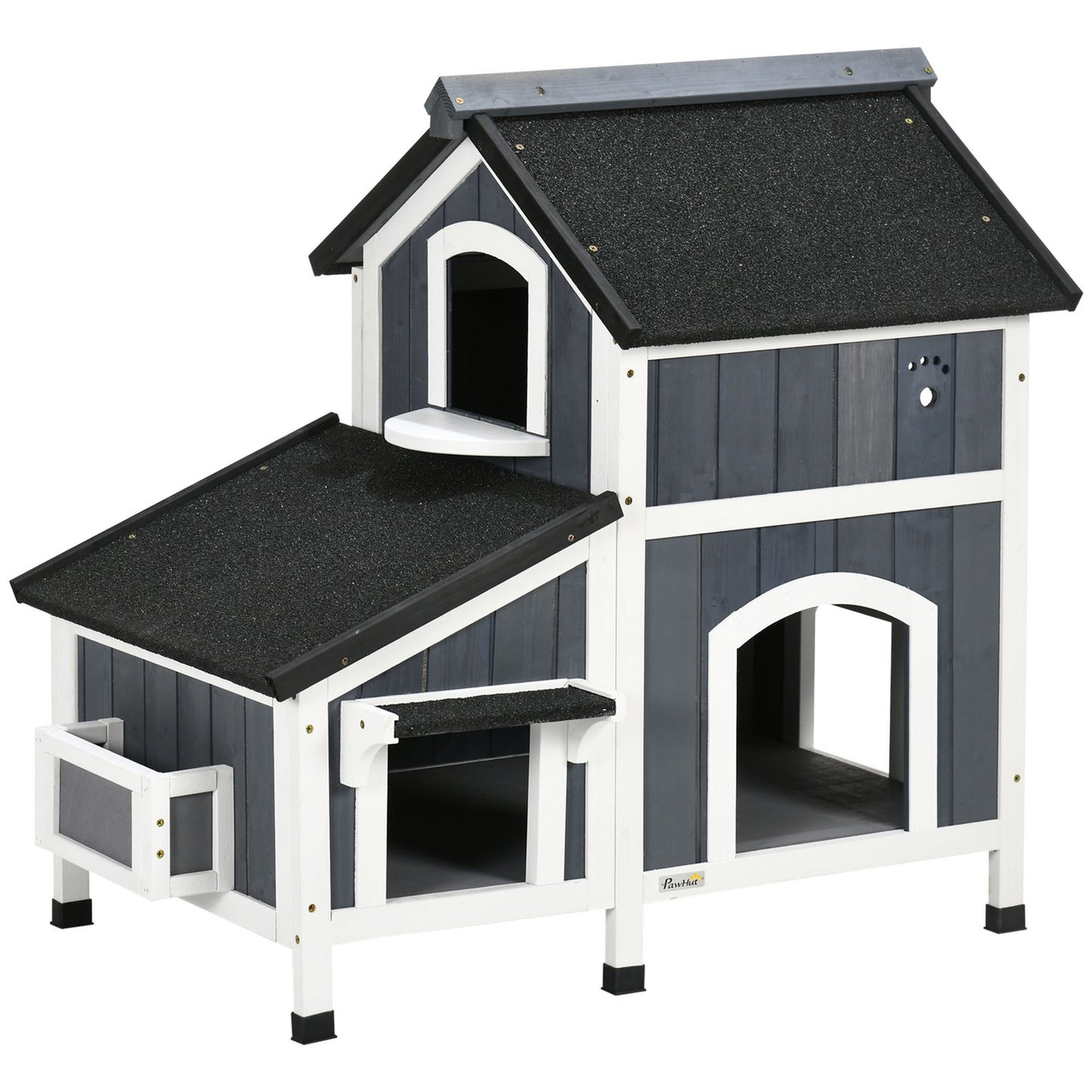 Outdoor cat house, spruce wood, 2 stories, asphalt roof