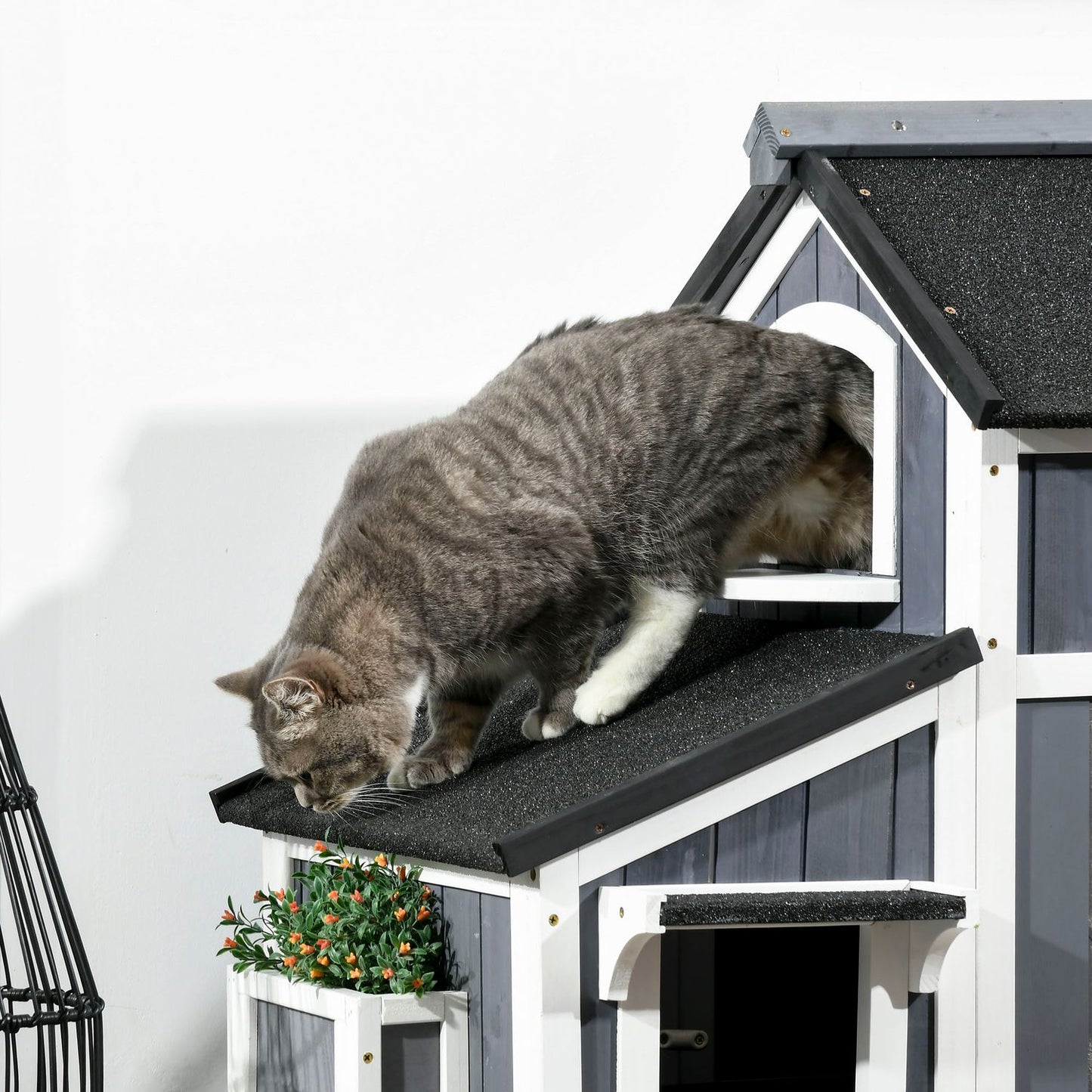 Outdoor cat house, spruce wood, 2 stories, asphalt roof