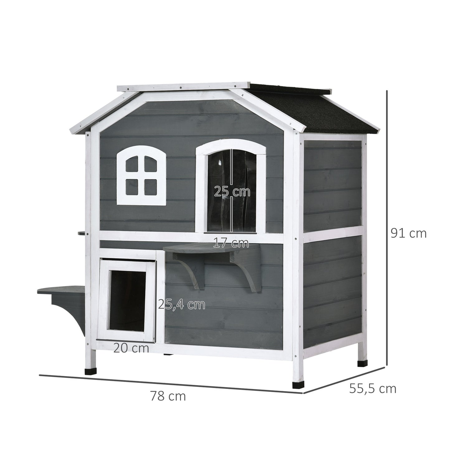 Outdoor weatherproof cat house, asphalt roof, 2 levels