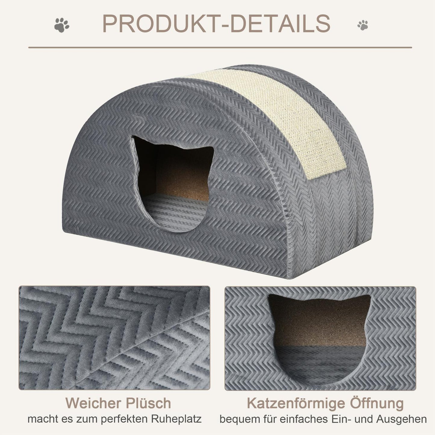 Cat house with scratching board, sisal, grey, 48.5x30x30 cm