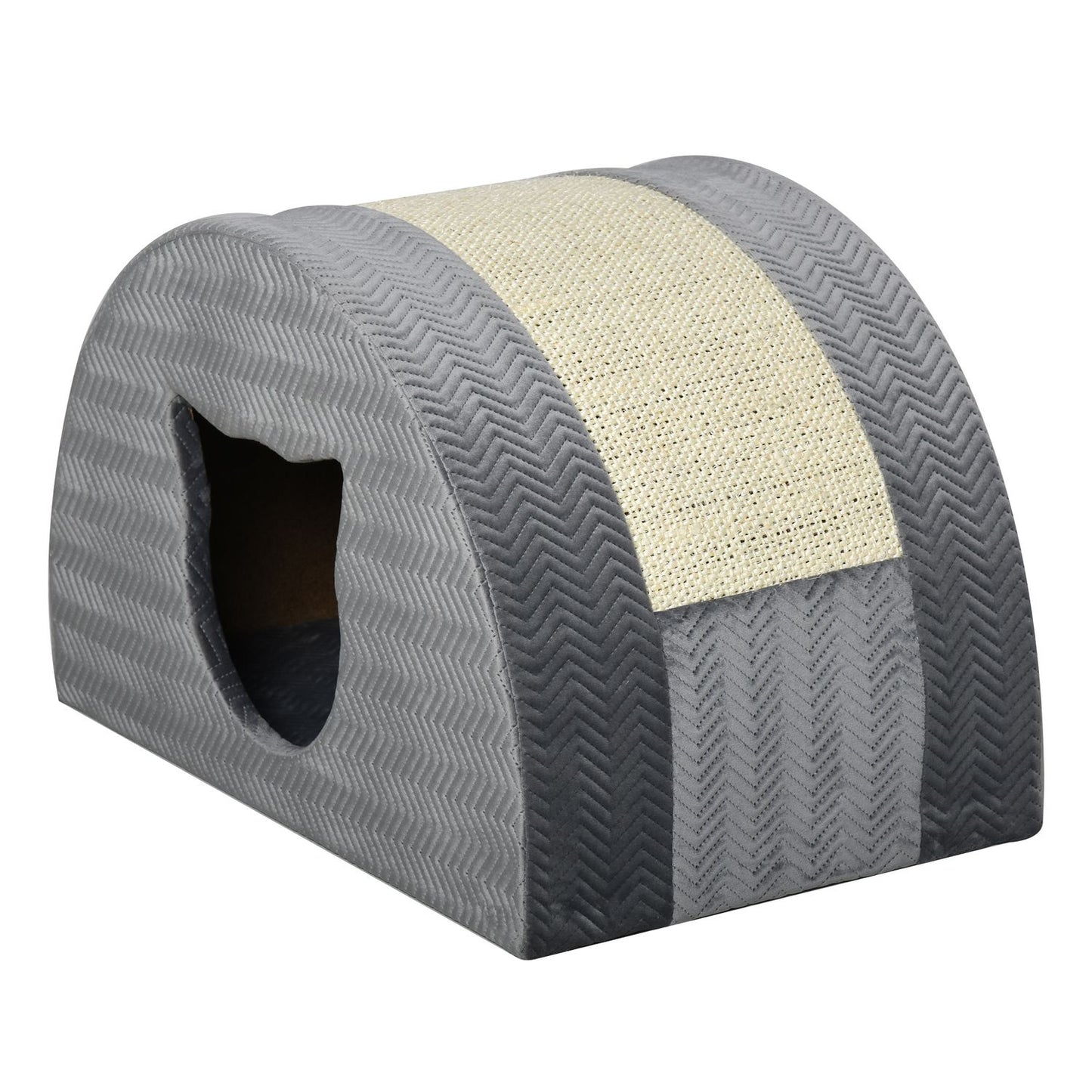 Cat house with scratching board, sisal, grey, 48.5x30x30 cm