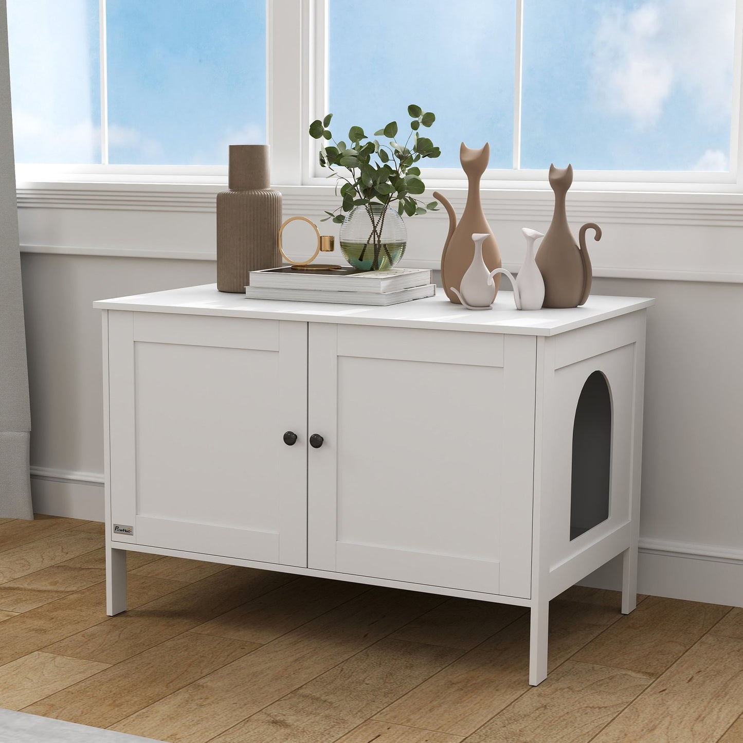 Cat Litter Box Cabinet Cat House with Door Partition Cat Litter Box for Large Cats 80 x 51 x 54 cm White