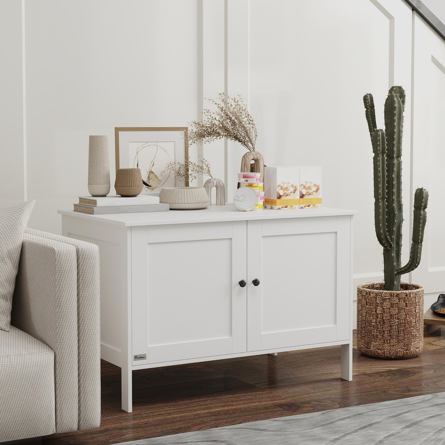 Cat Litter Box Cabinet Cat House with Door Partition Cat Litter Box for Large Cats 80 x 51 x 54 cm White