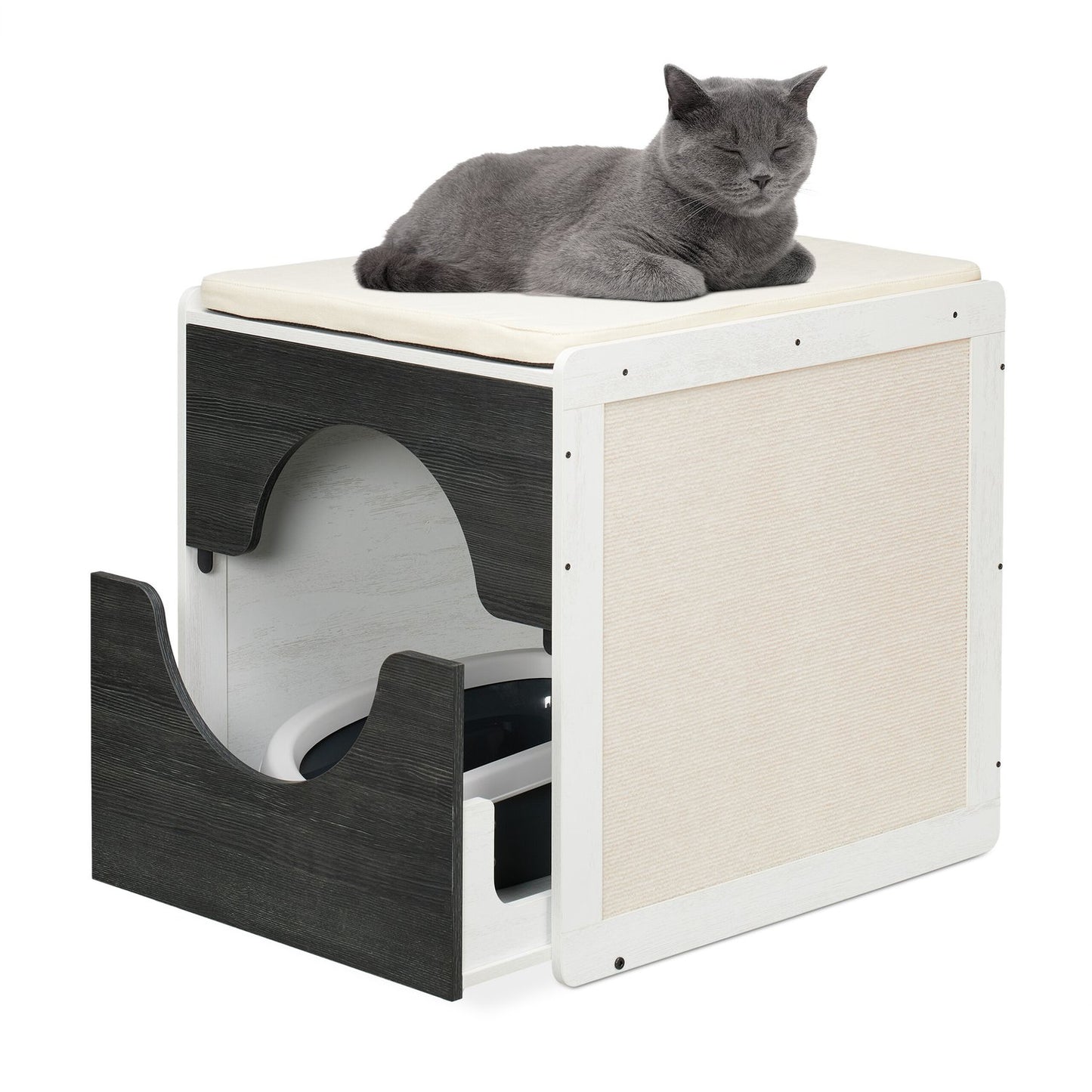 Cat Litter Box Cabinet with Cushion and Scratch Mats