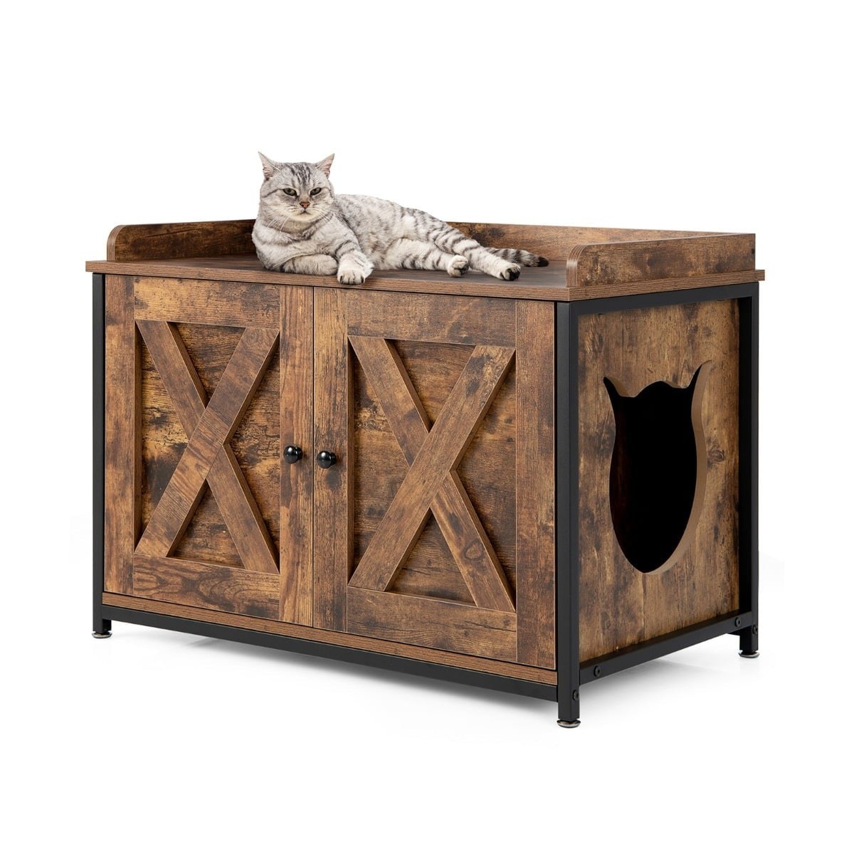 Cat Litter Box Enclosure with Adjustable Feet, Brown
