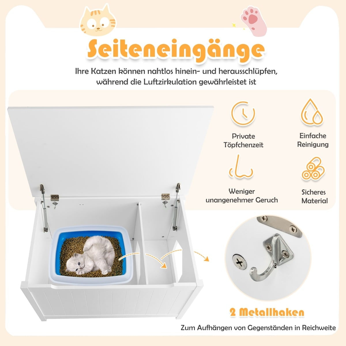 Cat Litter Box Enclosure with Top Entry, Adjustable Divider