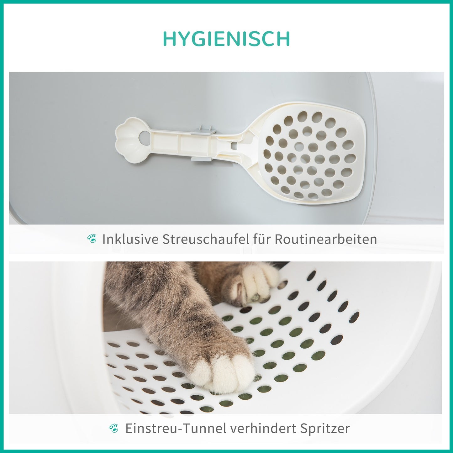 Cat litter with hood with mesh base, plastic, white