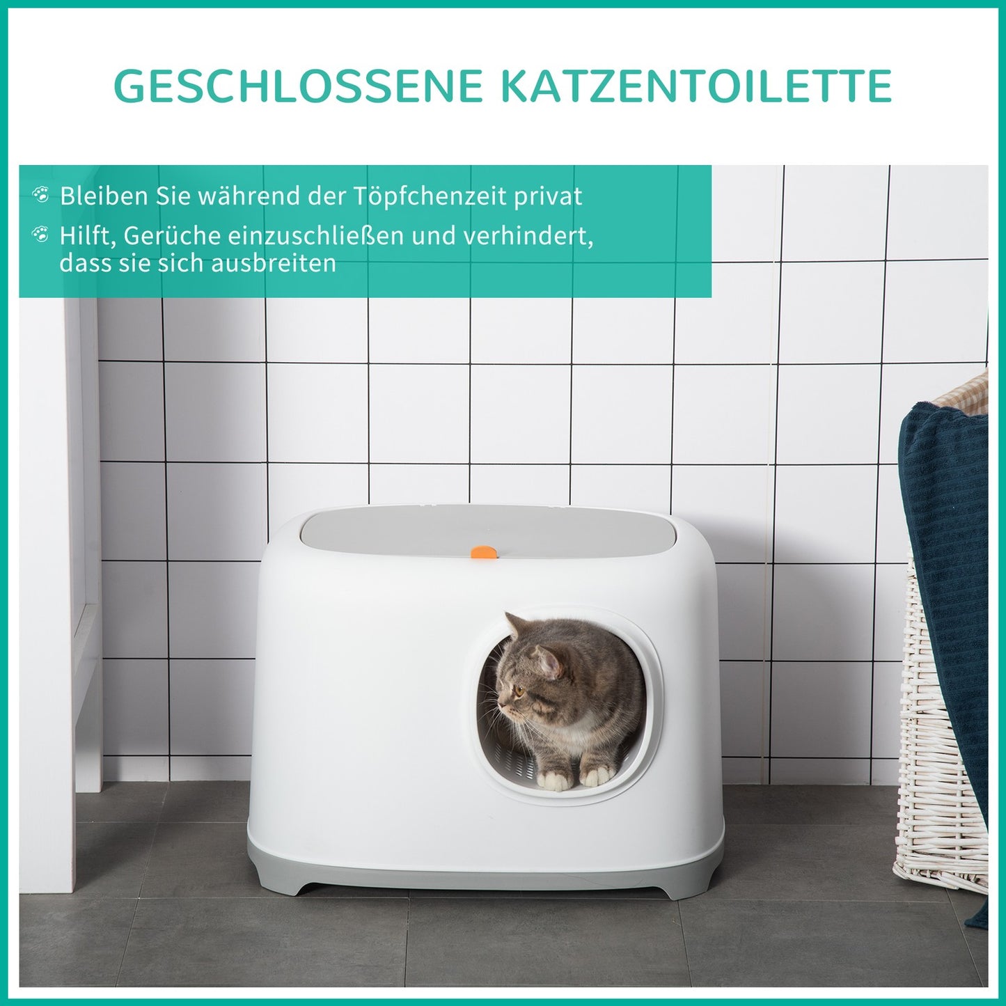 Cat litter with hood with mesh base, plastic, white