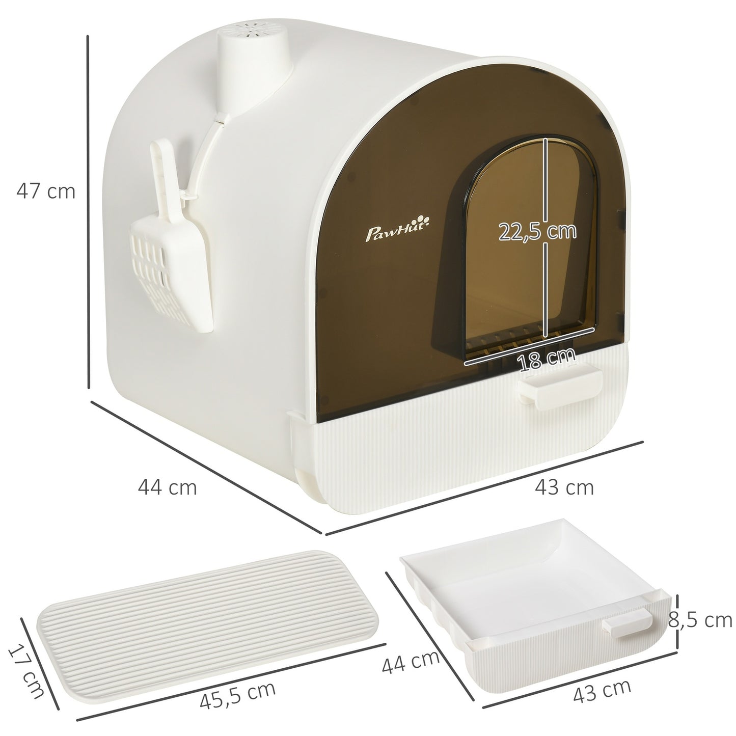 Cat box with hood and mat, fits cats up to 5 kg