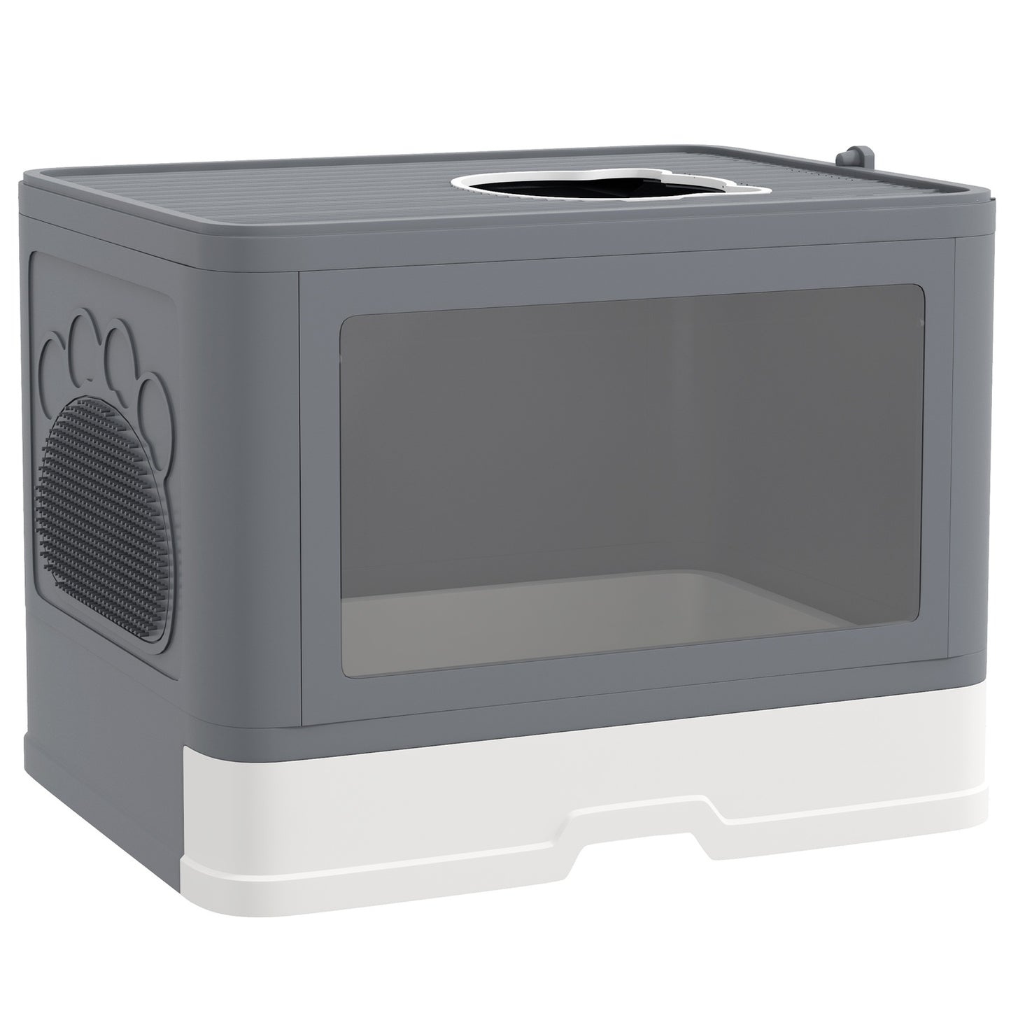Gray indoor cat litter box with lid and scoop, up to 4 kg