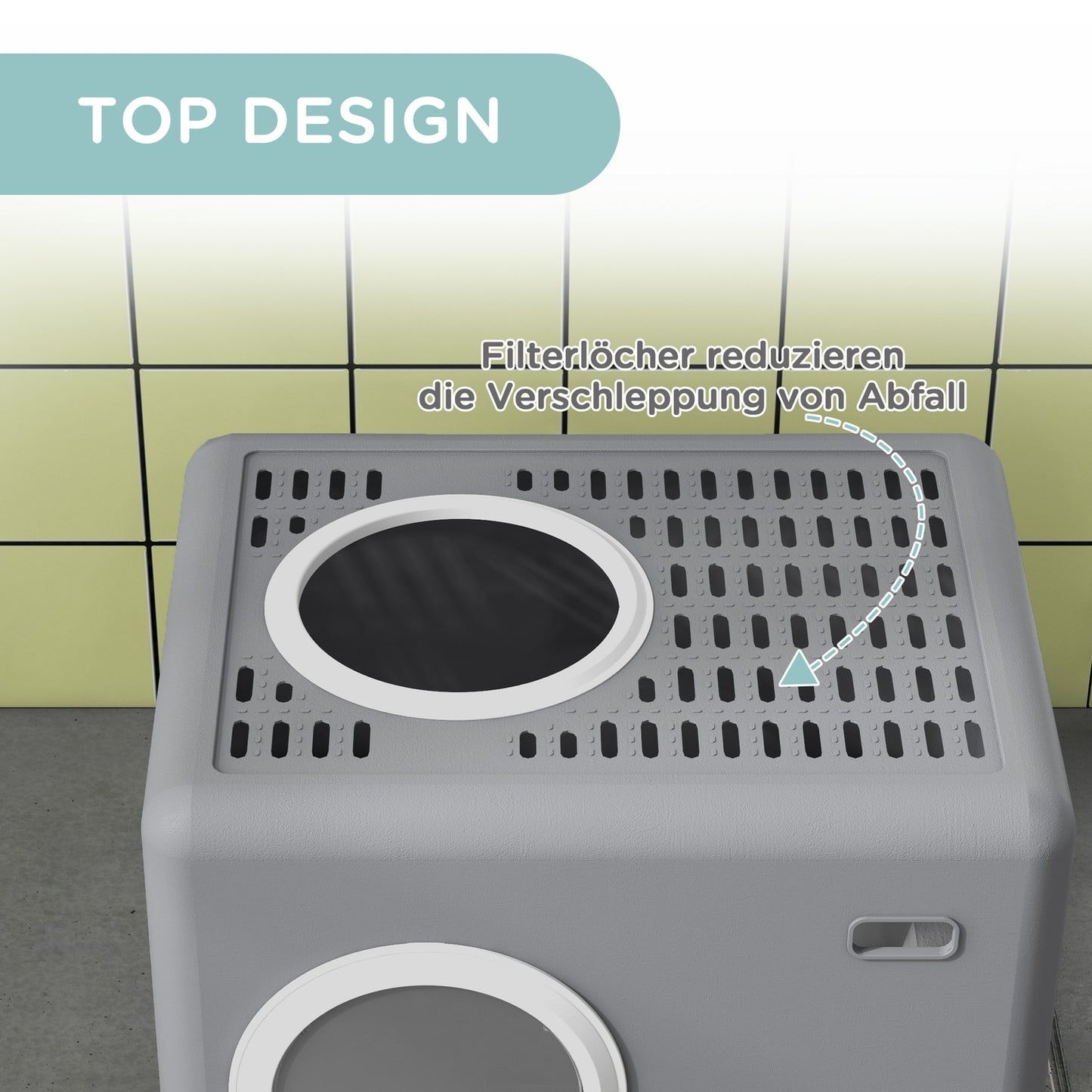 Cat box with lid & scoop, double exits, gray 52x41x38.5 cm