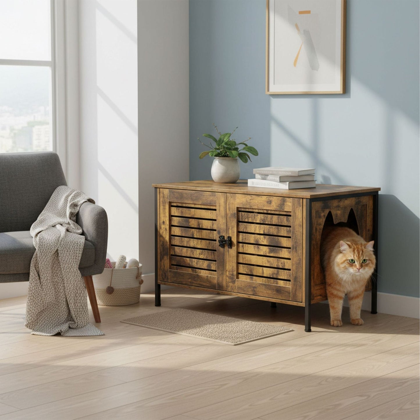 Cat Litter Cabinet with Cat-Head Entrance, Wood-Effect