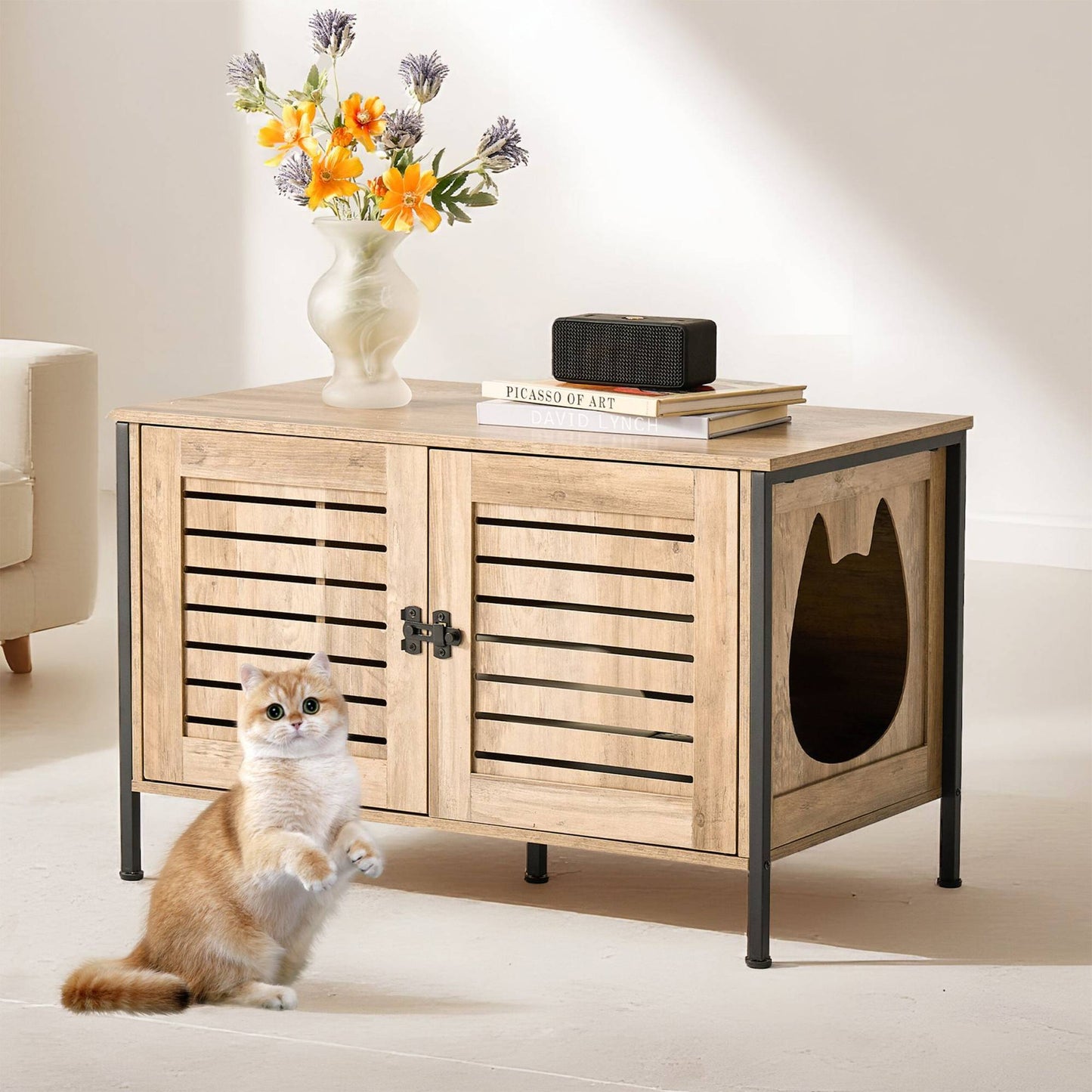 Cat Litter Cabinet with Cat-Head Entrance, Wood-Effect