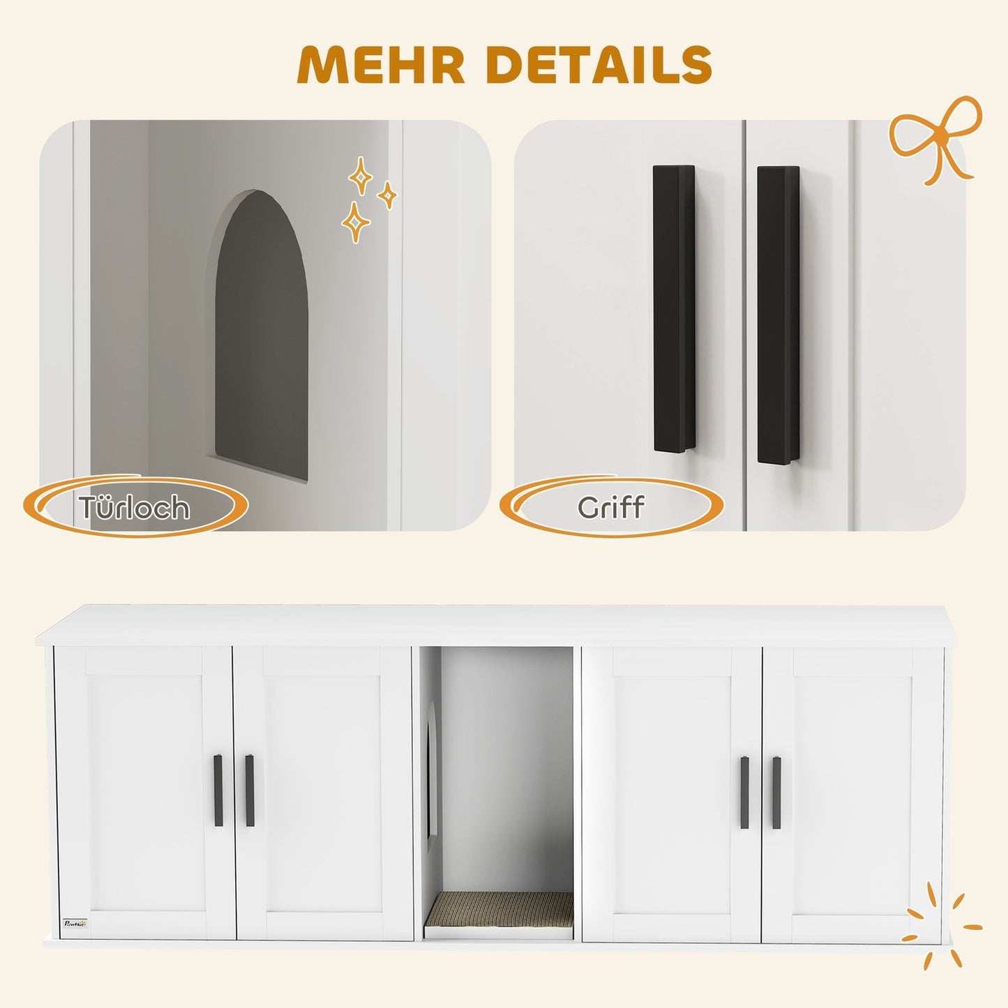 Cat Litter Cabinet with Door, White, 145 x 49 x 51 cm