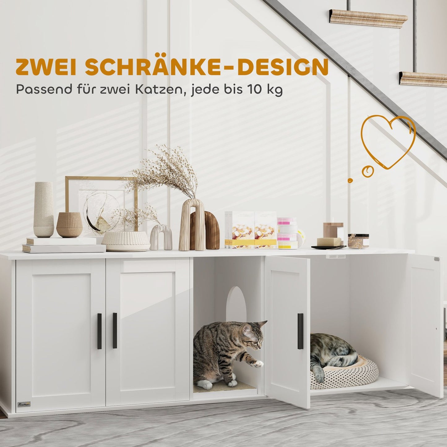 Cat Litter Cabinet with Door, White, 145 x 49 x 51 cm