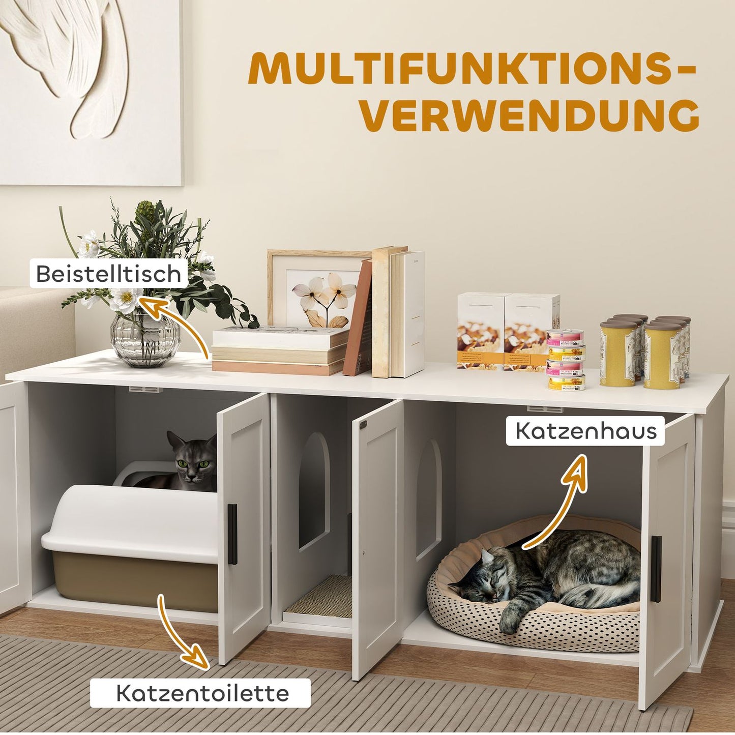 Cat Litter Cabinet with Door, White, 145 x 49 x 51 cm