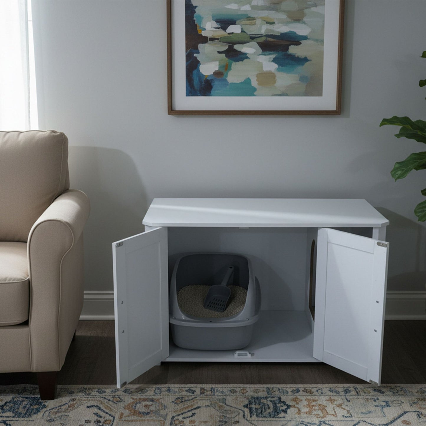 Cat Litter Cabinet with Mat – Wood-Effect, Multi-Use