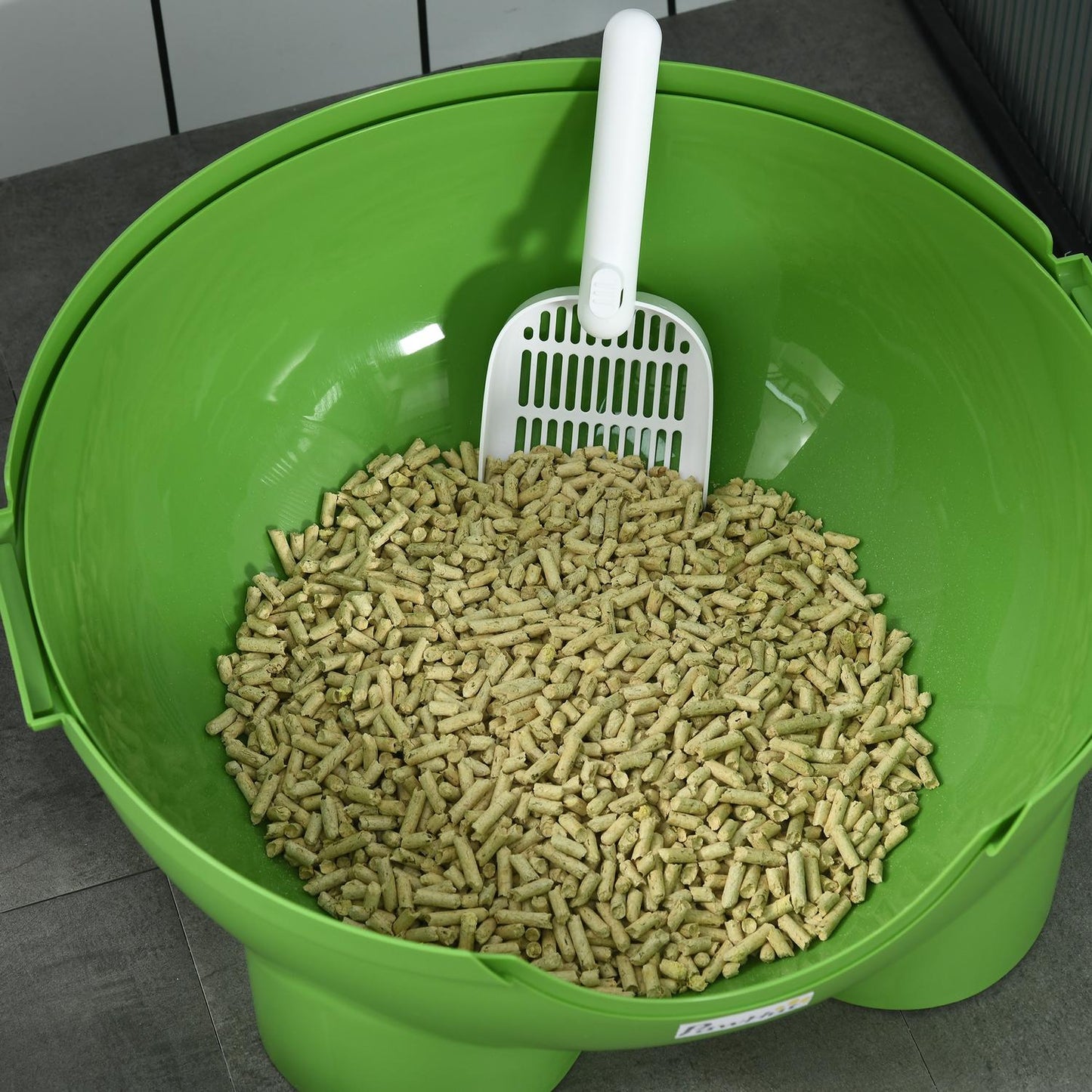 Cat litter tray with lid & scoop, indoor green, for cats up to 4 kg