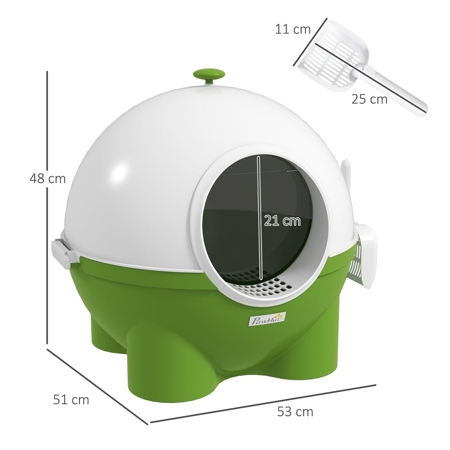 Cat litter tray with lid & scoop, indoor green, for cats up to 4 kg