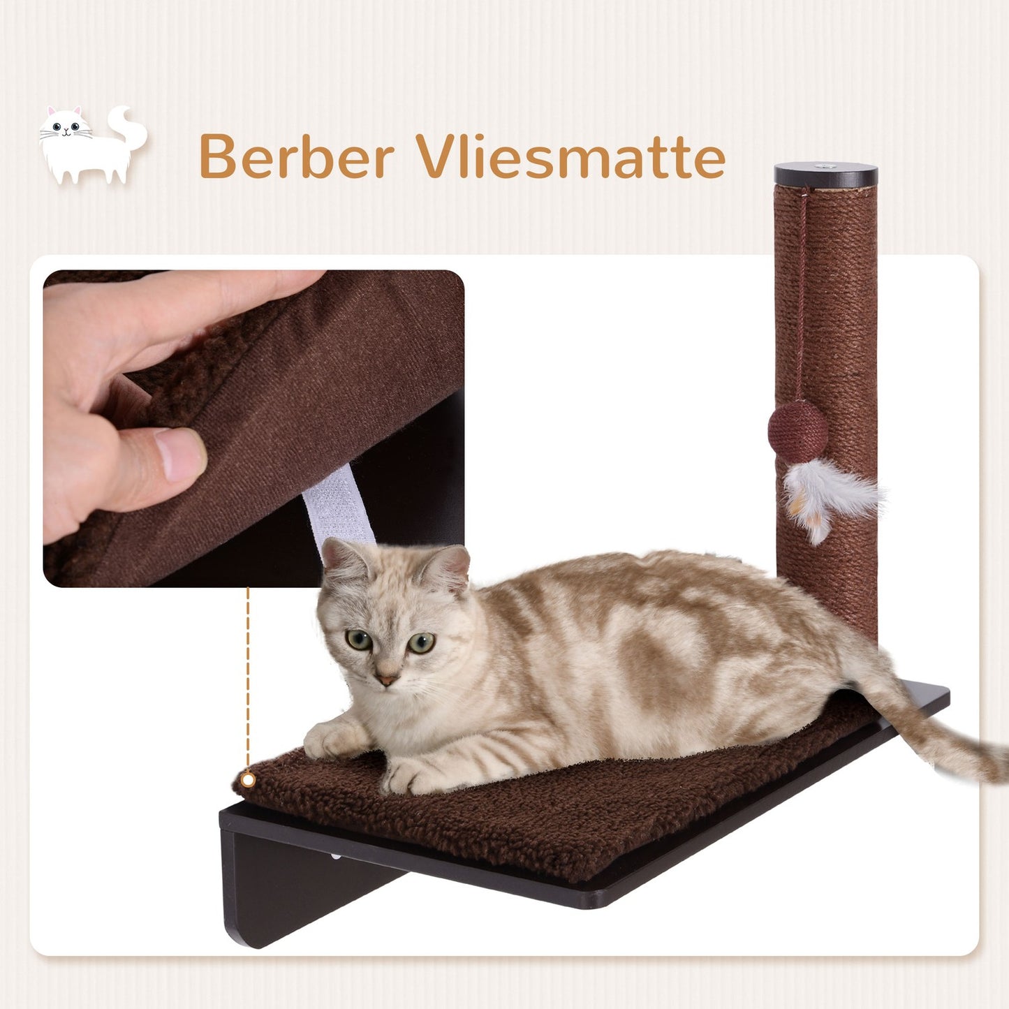 Cat Lounger with scratching post and plush cushion, 55x30x50cm