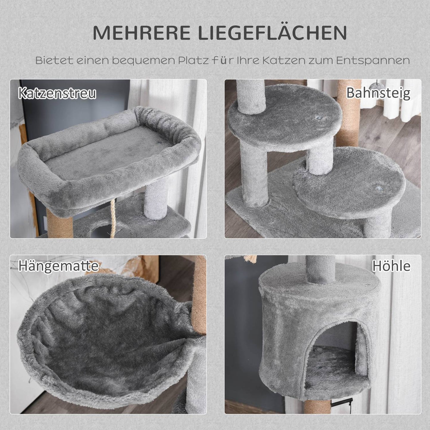 Cat scratching post with cave and basket, holds up to 5 kg