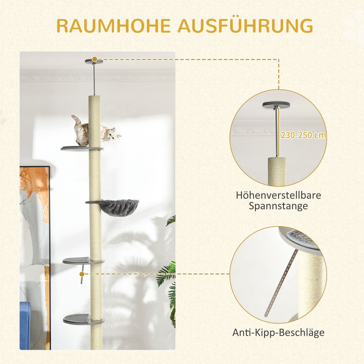 Adjustable roof scraper pole, 230-250 cm, grey/cream