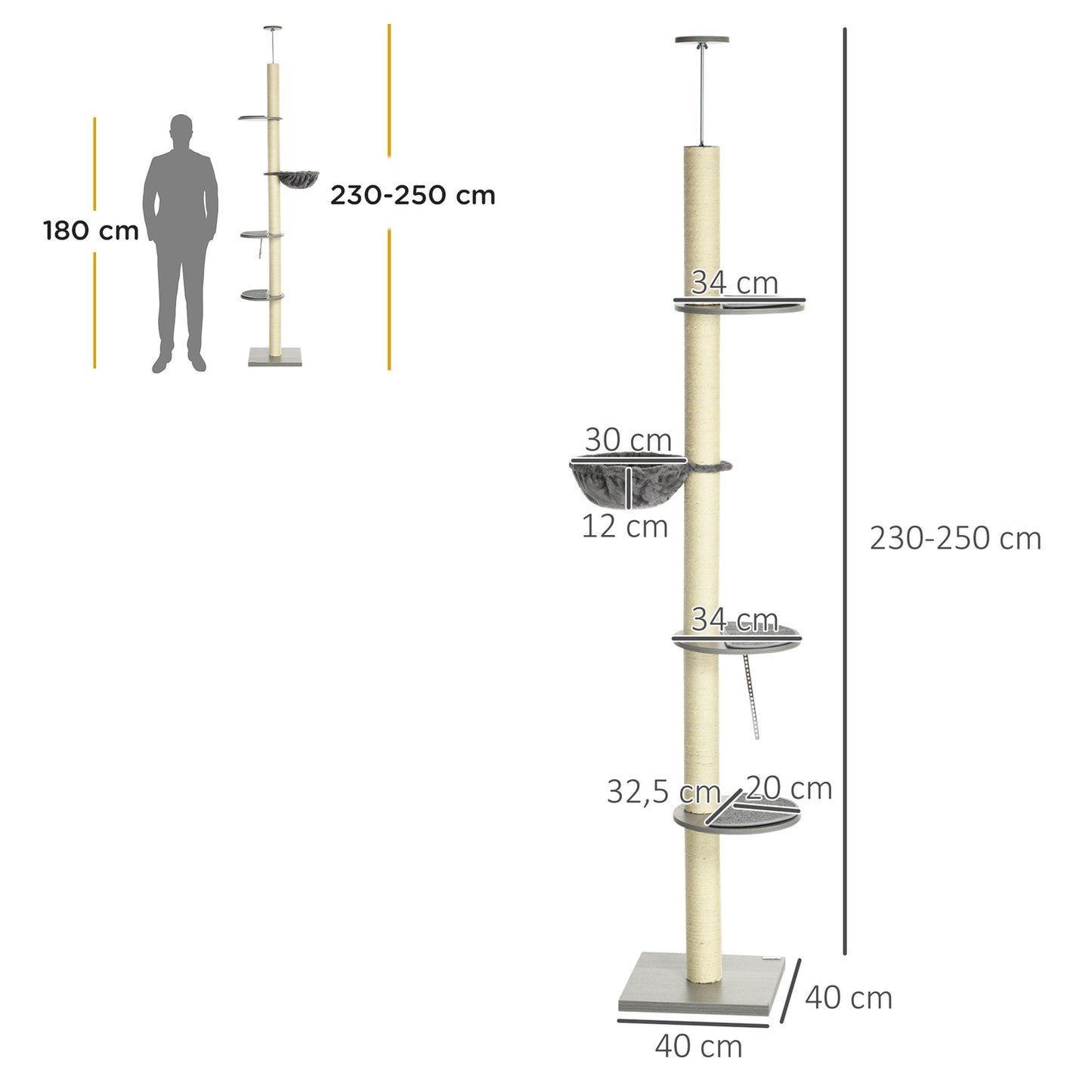 Adjustable roof scraper pole, 230-250 cm, grey/cream