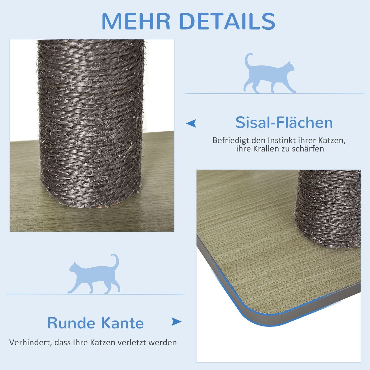 Cat scratching post with sisal and toy ball, grey, large