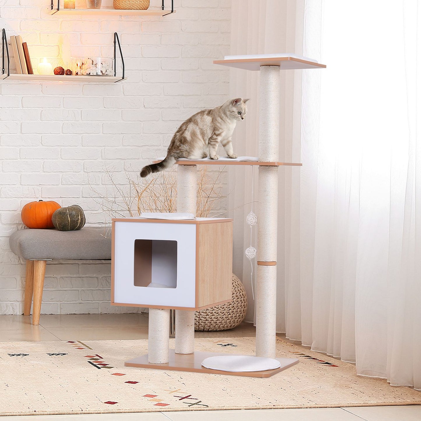 Cat scratching tree with sisal and toy, 71.5x49.5x120 cm