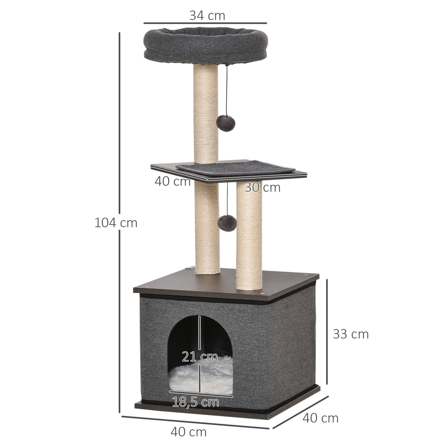 Cat Scratching Tree, Dark Grey, 40x104 cm, Sisal Rope