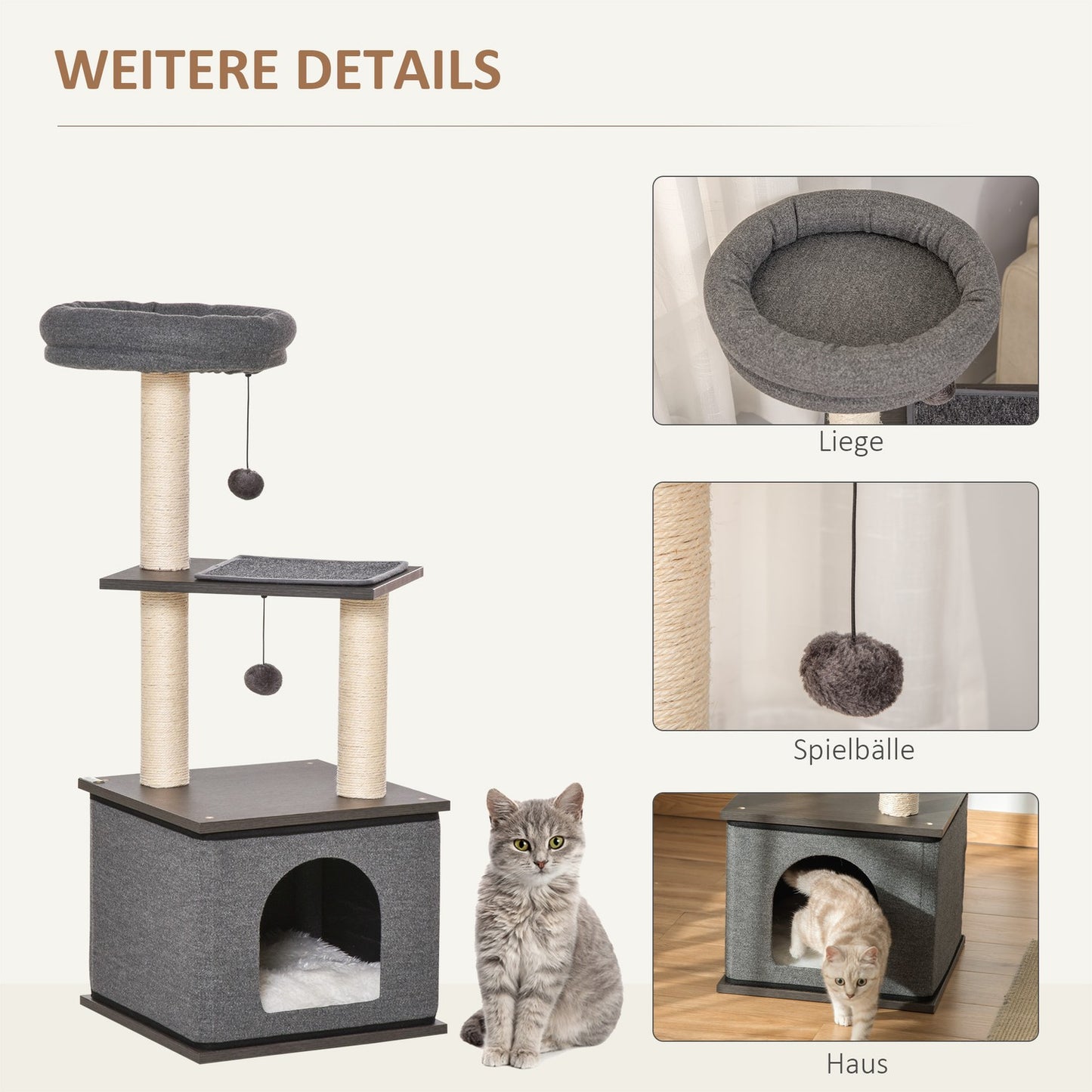 Cat Scratching Tree, Dark Grey, 40x104 cm, Sisal Rope