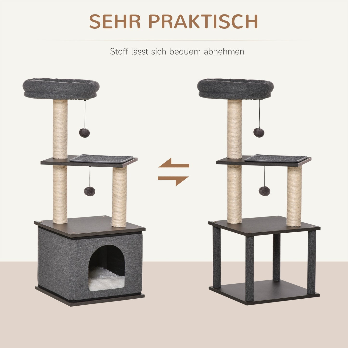 Cat Scratching Tree, Dark Grey, 40x104 cm, Sisal Rope