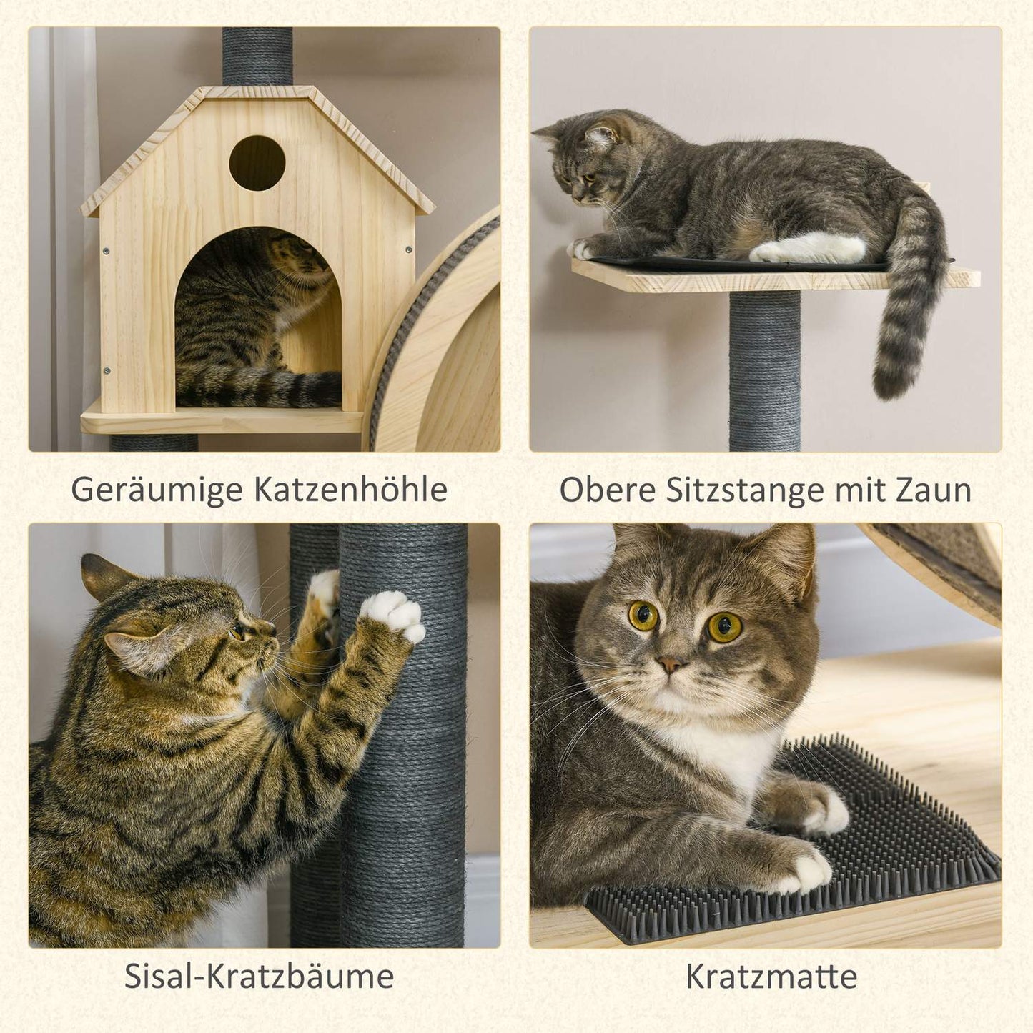 Cat Scratching House on wheels, sisal, pine, 4 floors