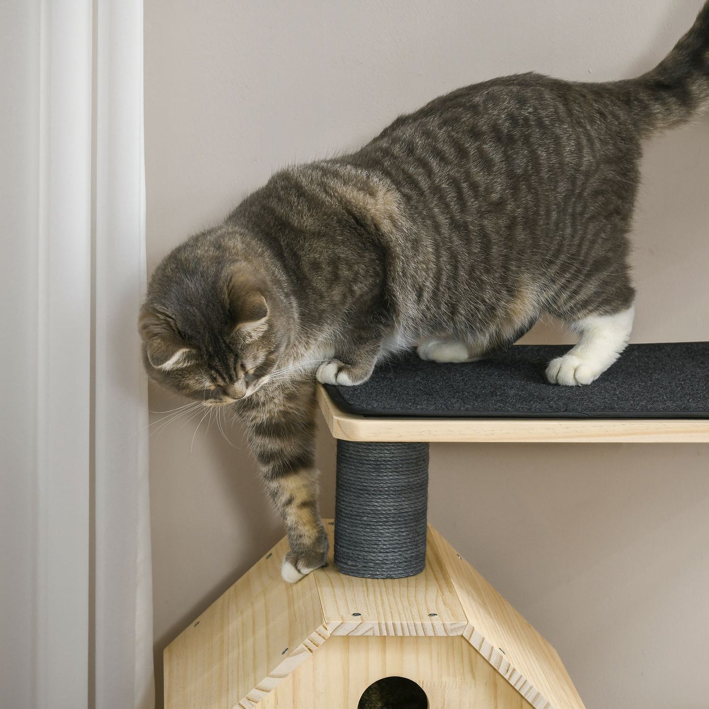 Cat Scratching House on wheels, sisal, pine, 4 floors