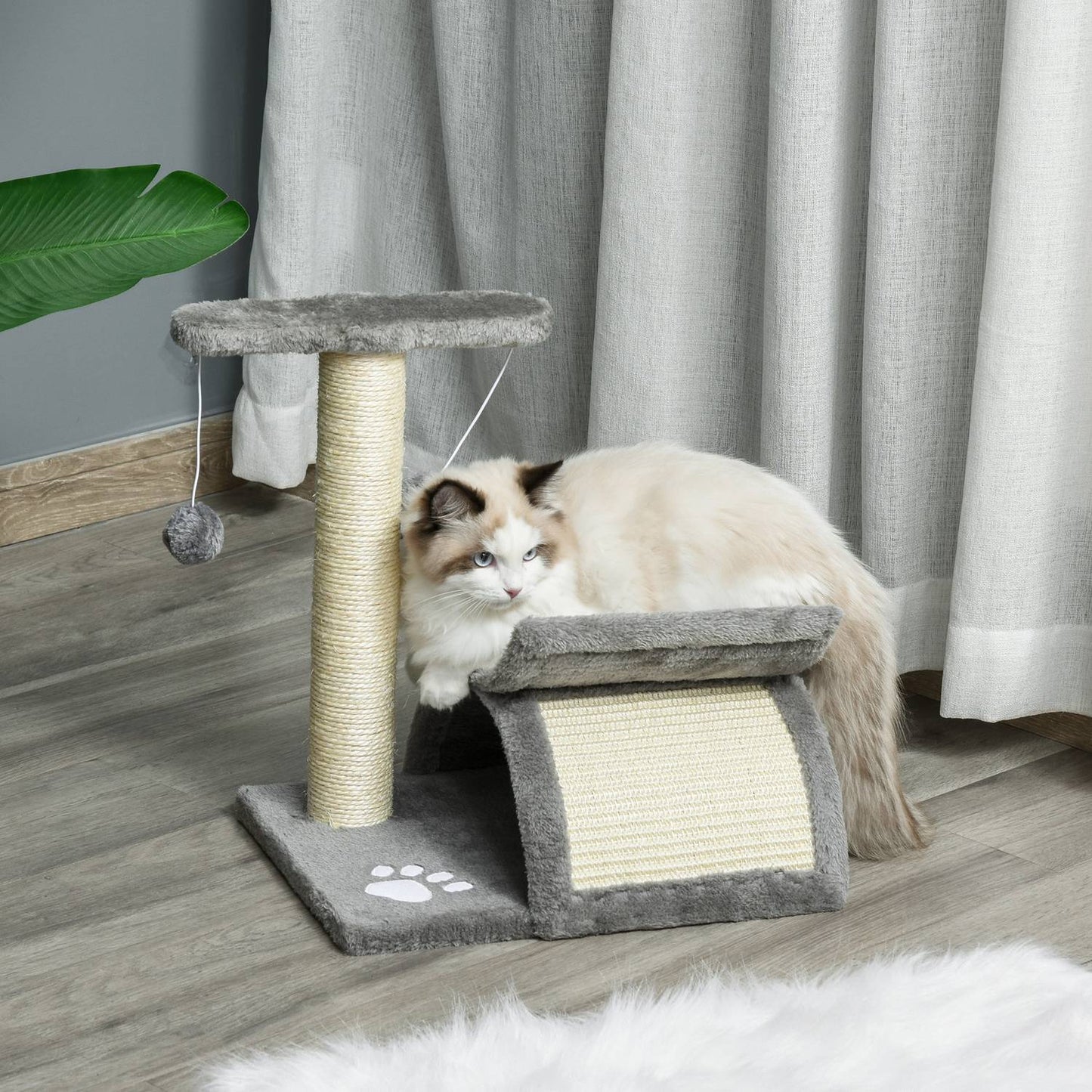 Cat scratching post with play ball, 40x30x43 cm, light grey