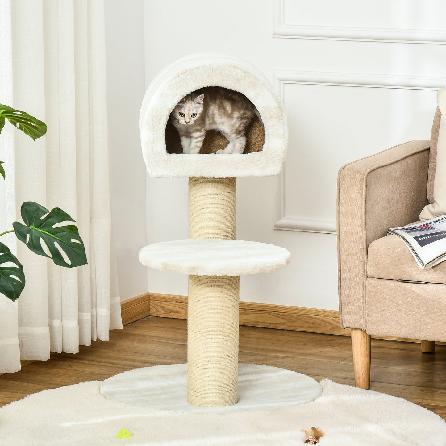 Cat scratching tree with sisal poles and play ball, 93 cm