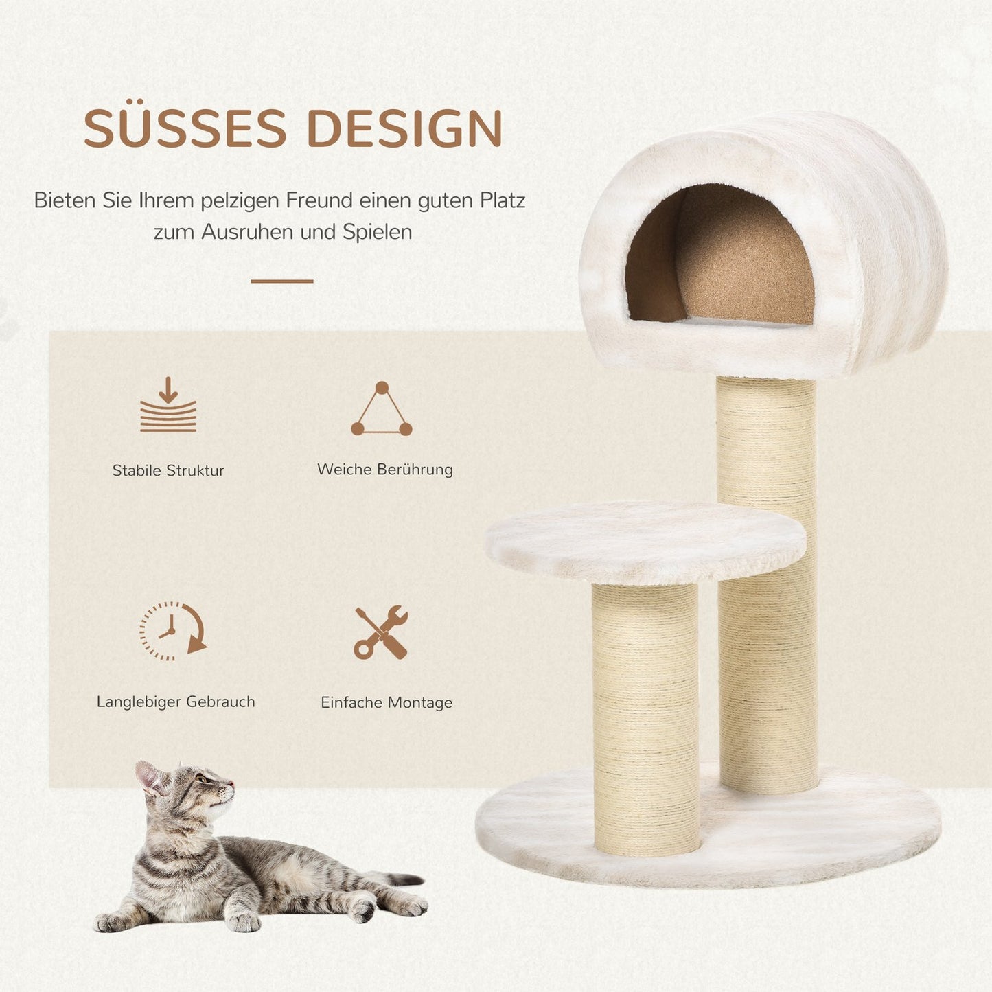 Cat scratching tree with sisal poles and play ball, 93 cm