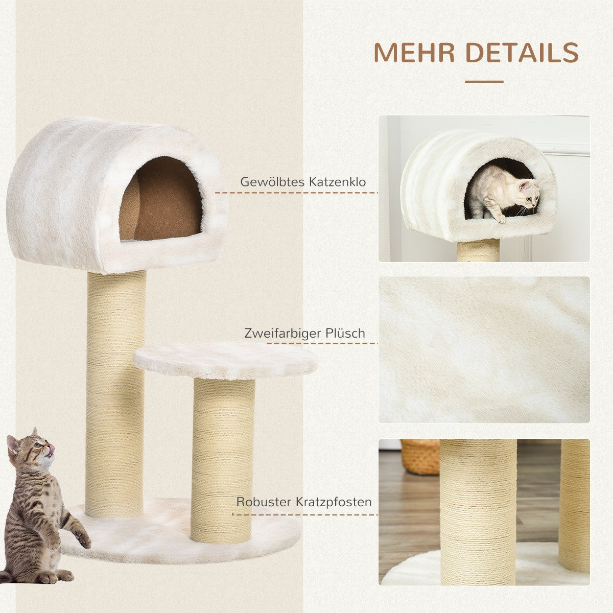 Cat scratching tree with sisal poles and play ball, 93 cm
