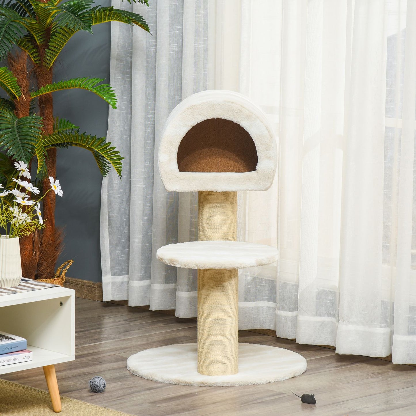 Cat scratching tree with sisal poles and play ball, 93 cm