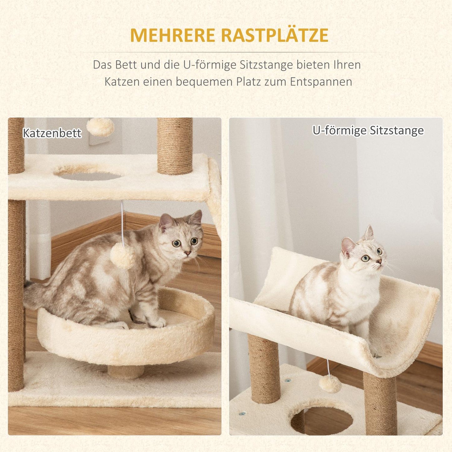 Small cat scratching post with bed and play ball - 76 cm