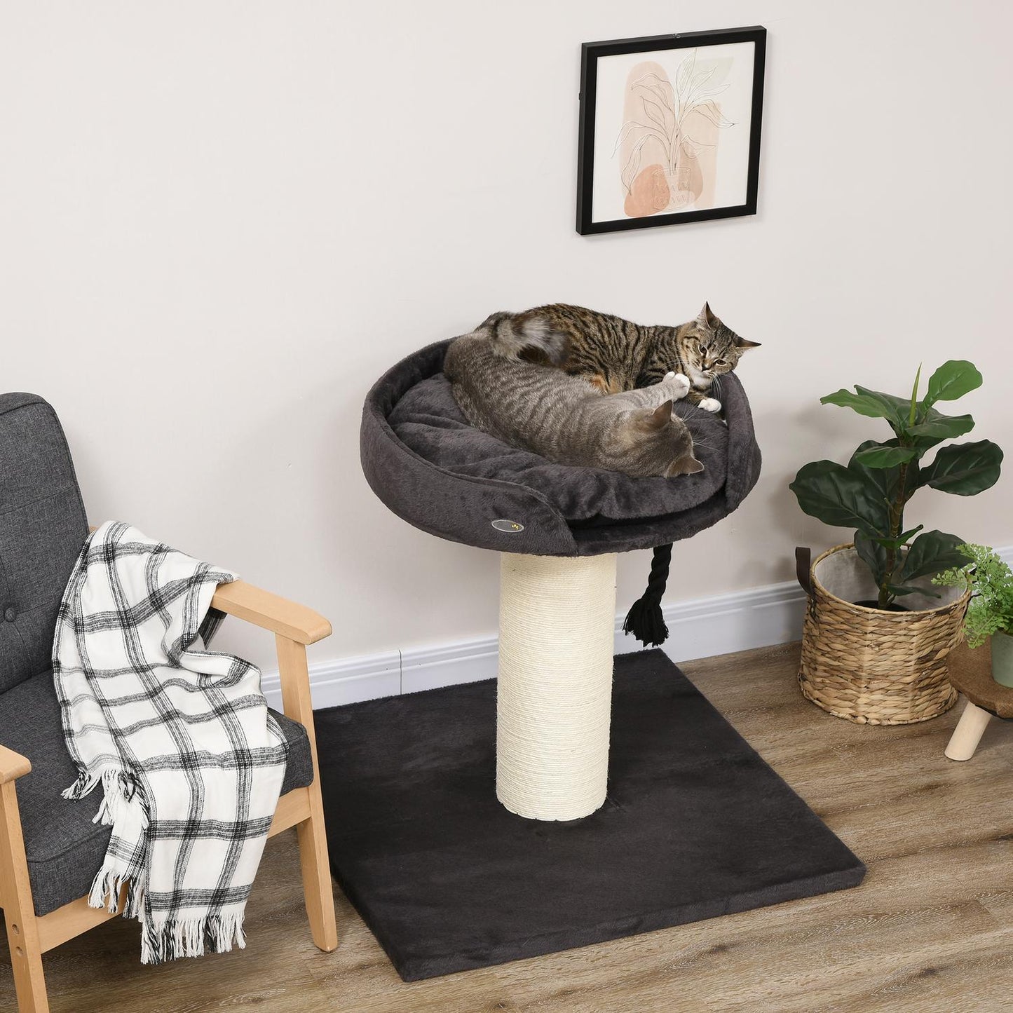 Cat scratching post with bed and sisal, 78 cm, grey