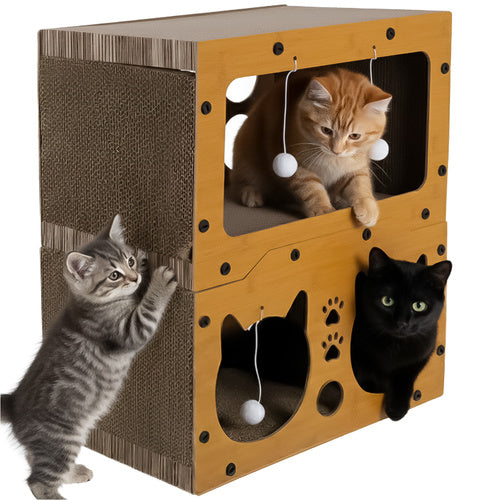 Cat Scratching Post with Two-Story House, Eco-Friendly