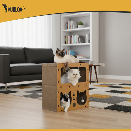 Cat Scratching Post with Two-Story House, Eco-Friendly