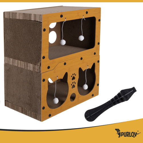 Cat Scratching Post with Two-Story House, Eco-Friendly