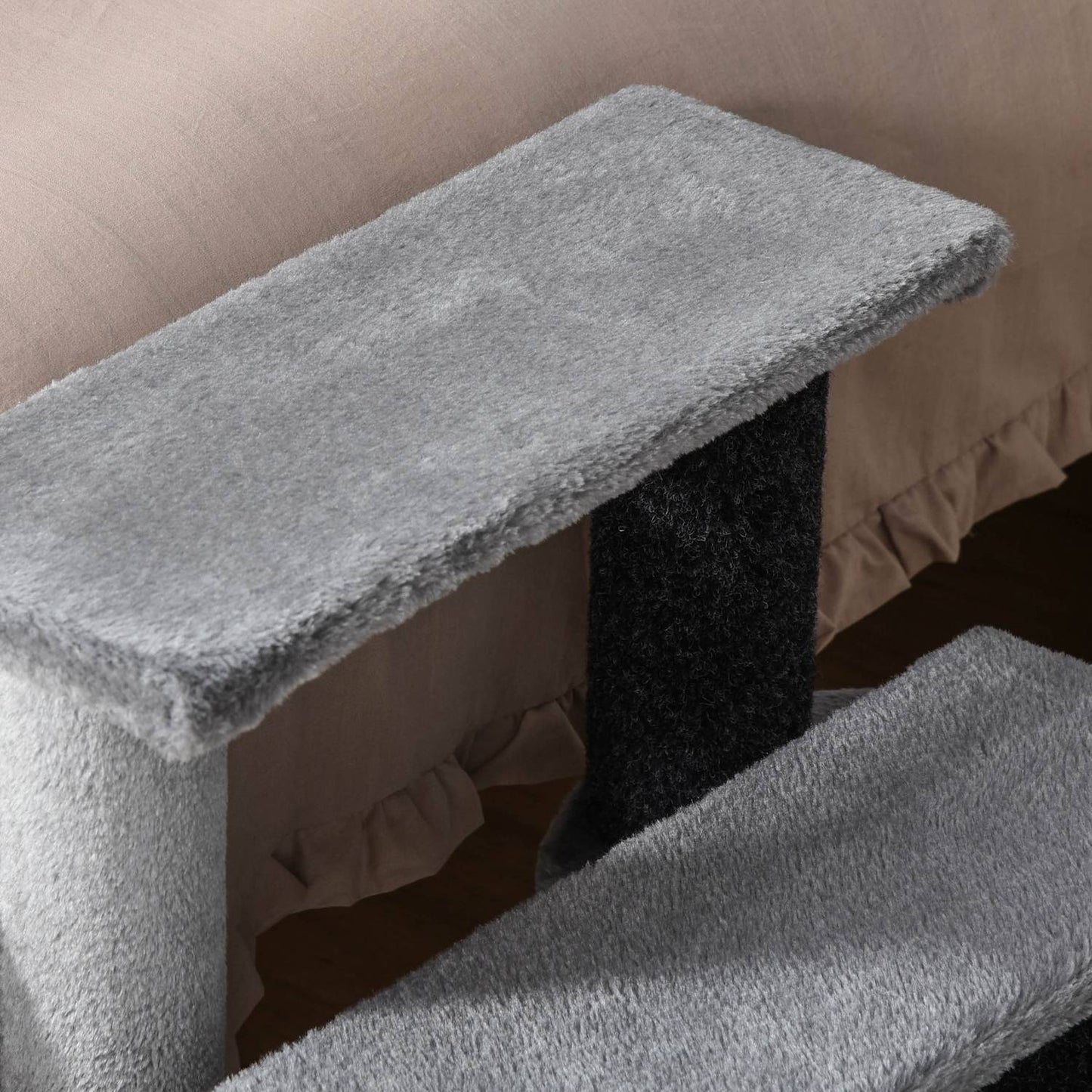 Pet stairs, 3 steps with play ball, plush gray 45x40x48cm