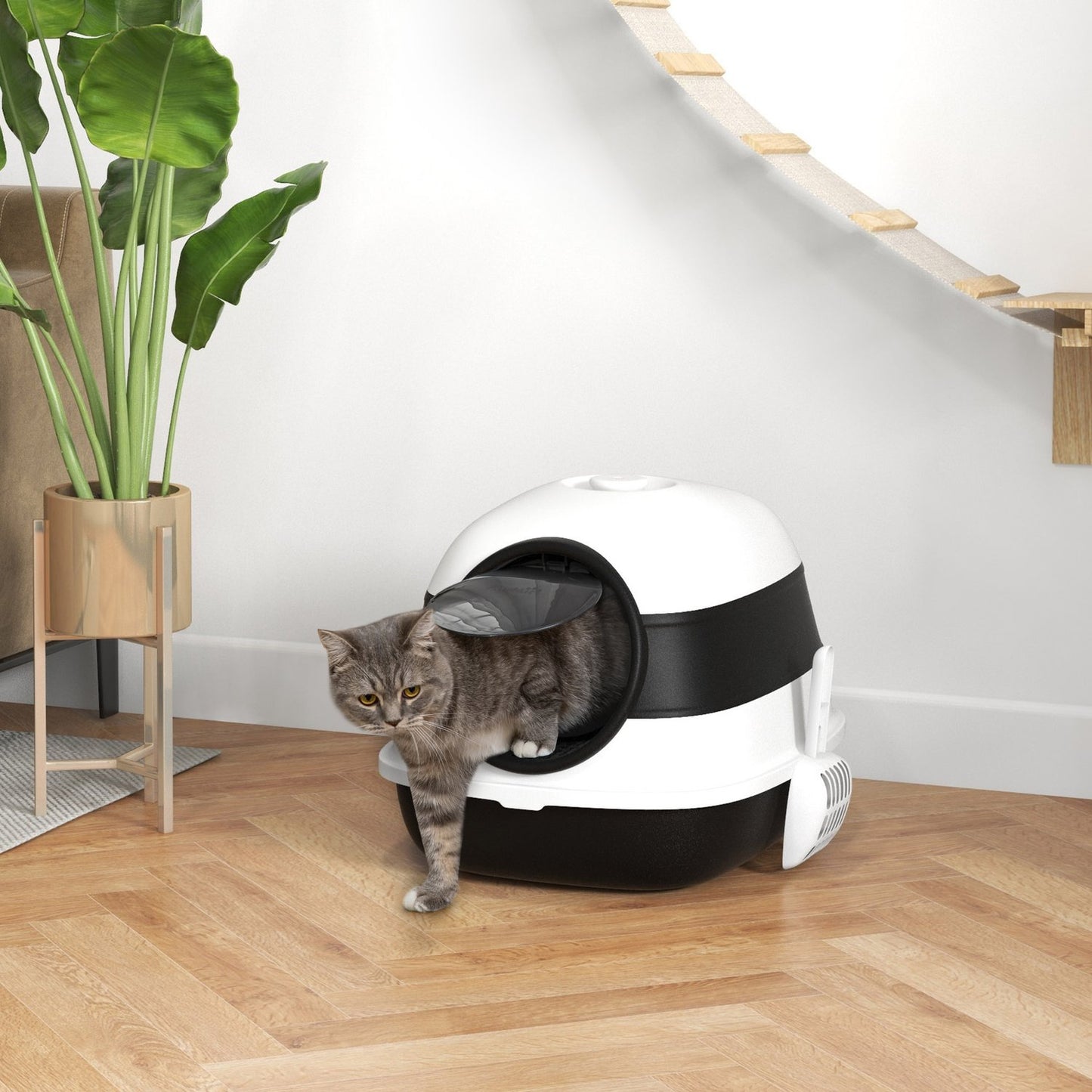 Cat box with deodorant, scoop & grid floor, large