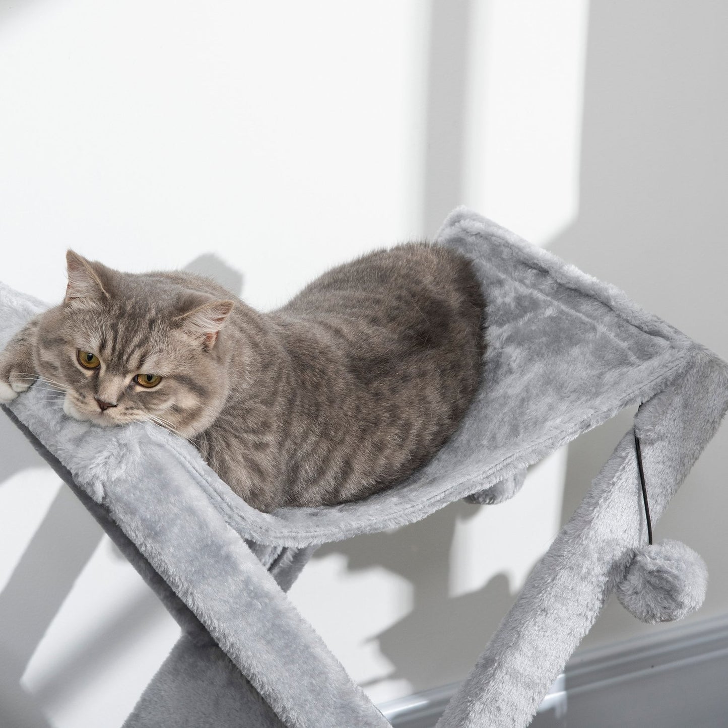 Gray cat tower with hammock and cave, sisal and plush
