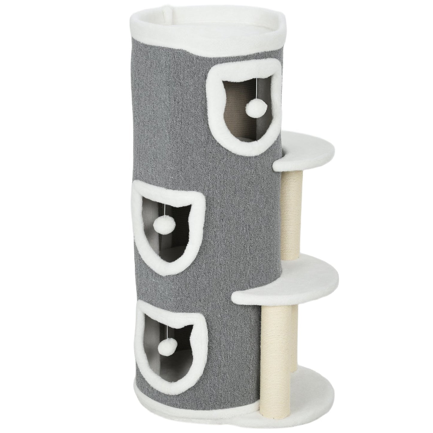 Cat Tower with 3 Levels, Sisal Posts, Gray, 101 cm