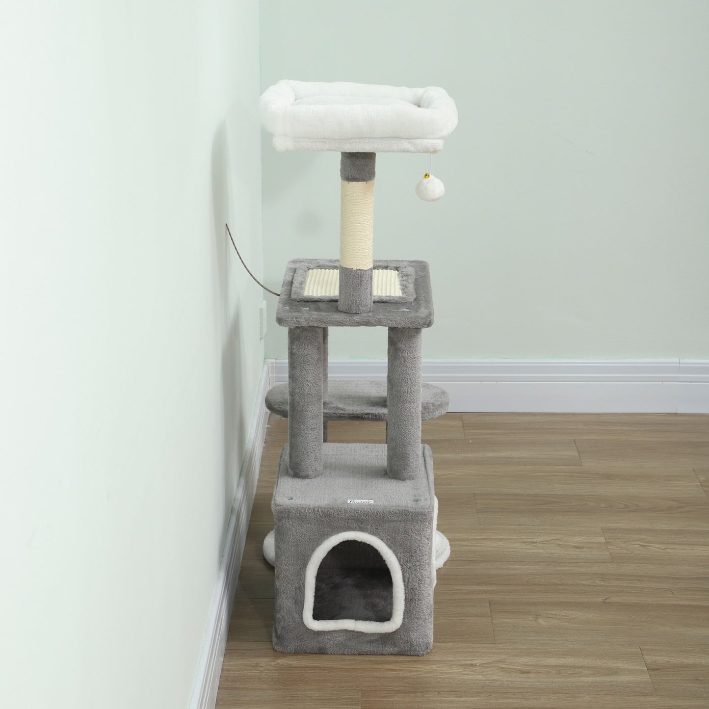 Cat Tower with Cave, Sisal Posts, Plush Balls, 107 cm, Gray