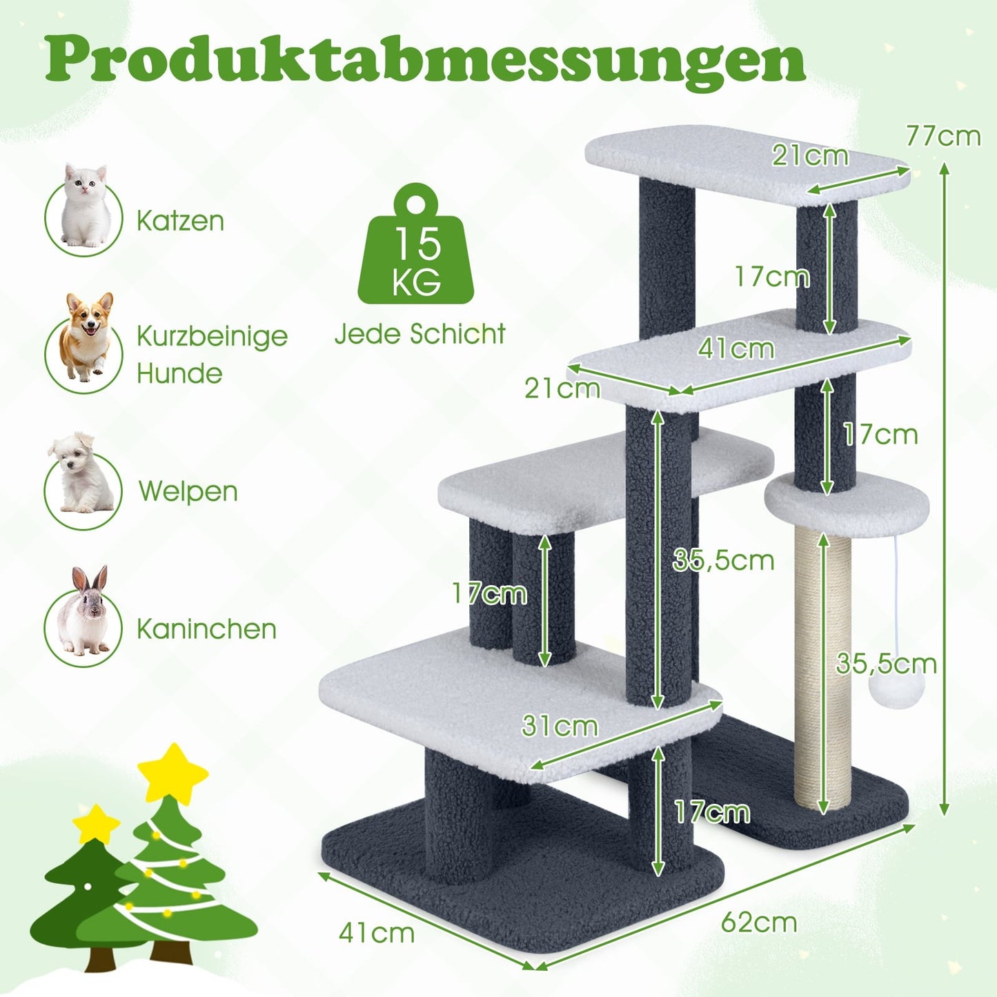 Cat Tower with Sisal Post & 4 Platforms, Grey